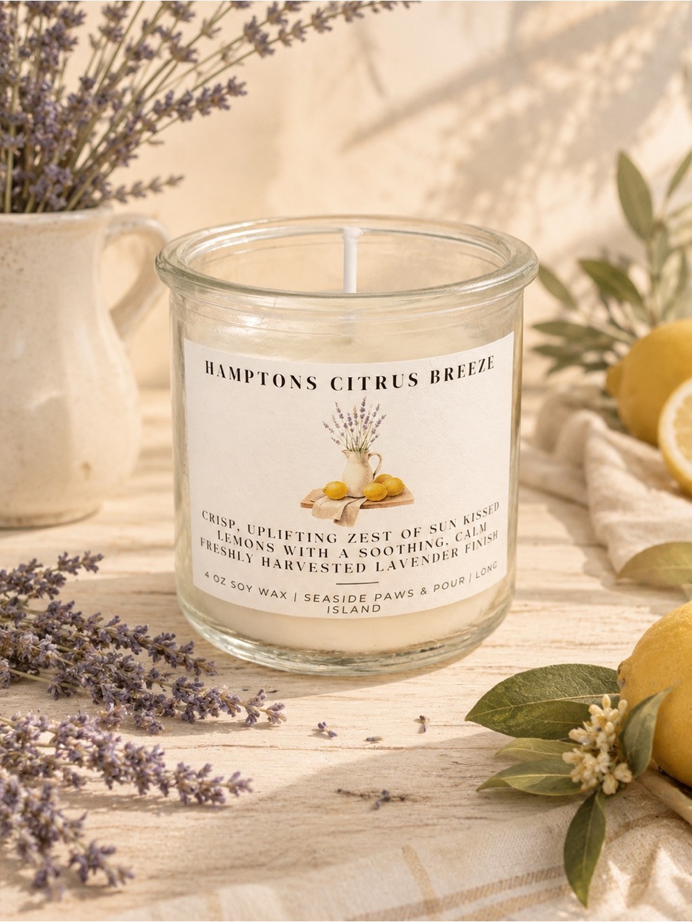 Hamptons Citrus Breeze – Lemon Lavender Soy Candle 🍋💜